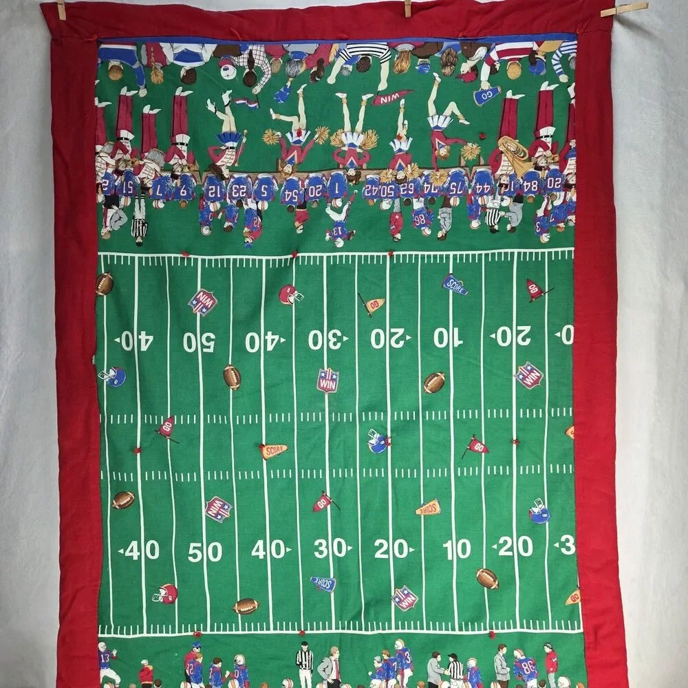 Vintage Handmade Football Field Children’s Comforter Blanket 56x40 Sports Theme